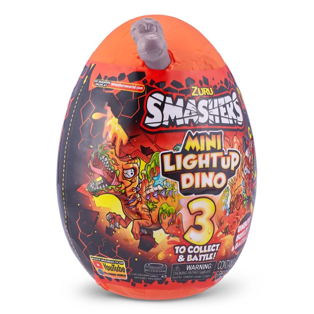 Фигурка на динозавър в яйце, Smashers, Mini Light Up Dino, Сив, 13 см