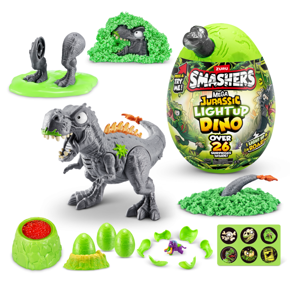 Фигурка динозавър в яйце, Smashers, Mega Dino Jurassic Light-Up, Сива, S1