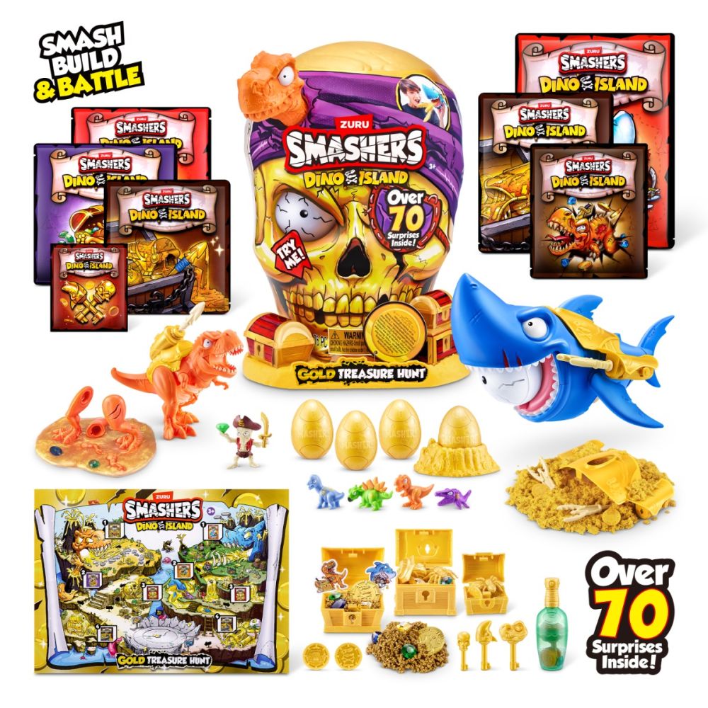 Комплект фигурки и аксесоари изненада, Smashers, Gold Treasure Hunter, Dino Island, Оранжев
