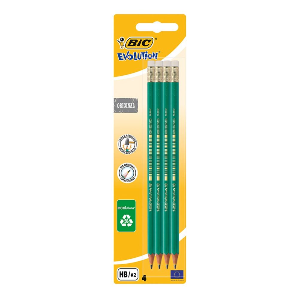 Комплект 4 молива с гумичка Graphite Eco Evolution Bic, HB 2