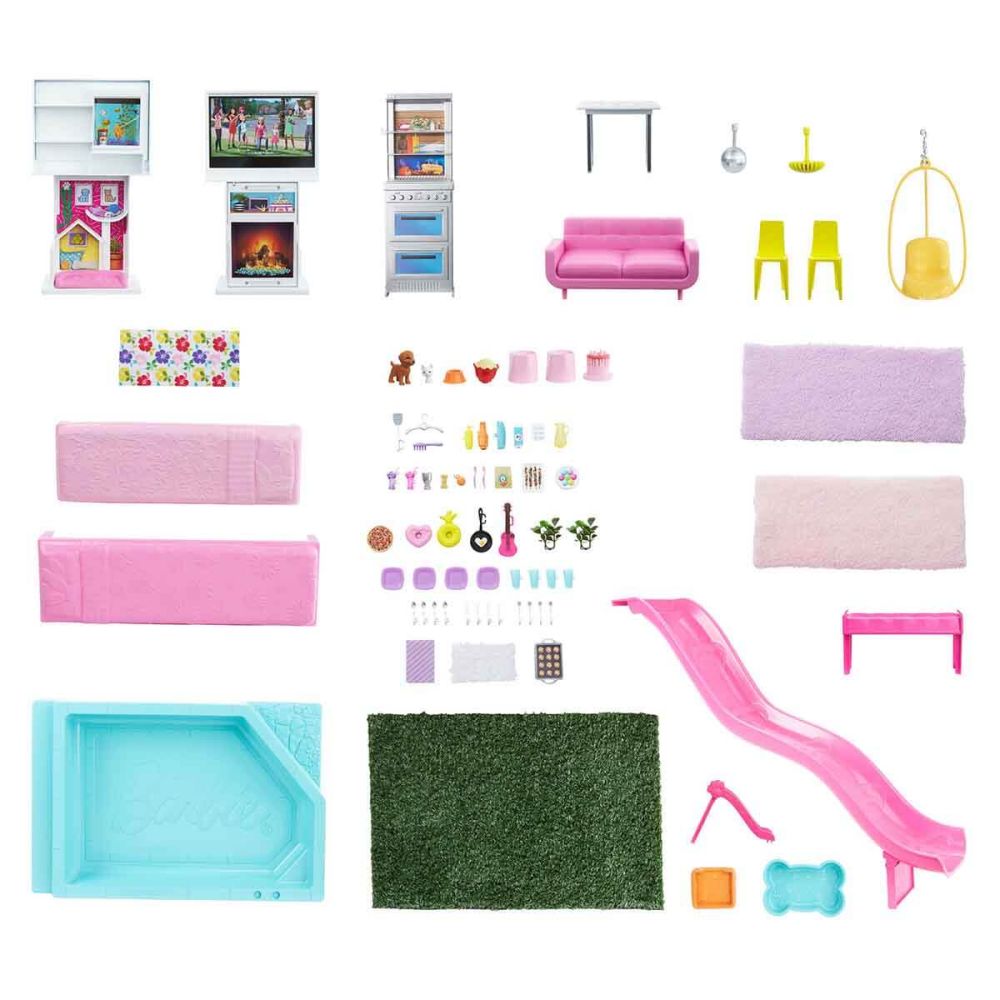 Комплект Kъщa за кукли Barbie Къща Мечта (114 см) с басейн, пързалка, асансьор, светлини и звуци