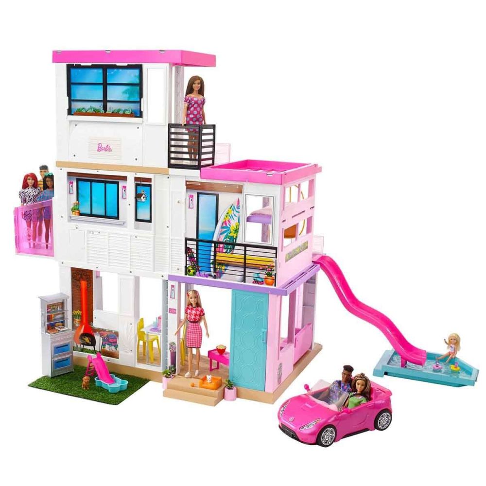 Комплект Kъщa за кукли Barbie Къща Мечта (114 см) с басейн, пързалка, асансьор, светлини и звуци