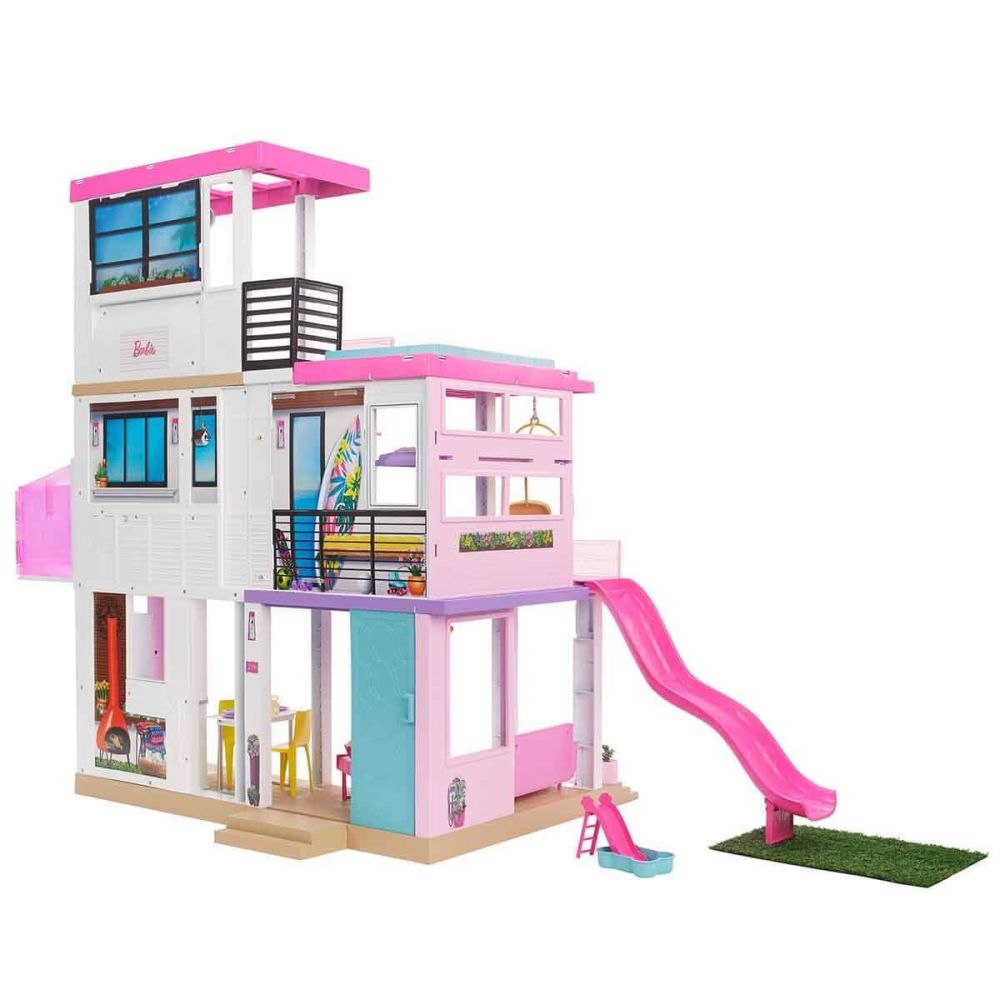 Комплект Kъщa за кукли Barbie Къща Мечта (114 см) с басейн, пързалка, асансьор, светлини и звуци