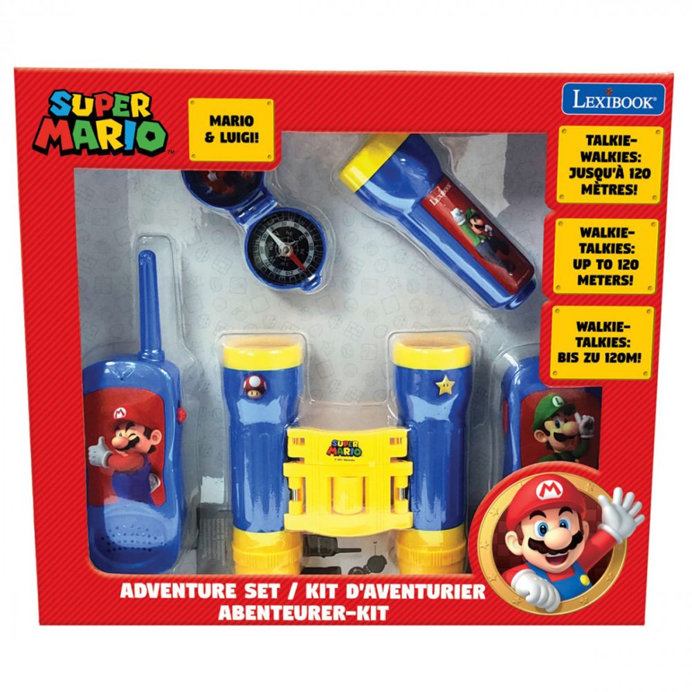 Комплект Walkie Talkies, Lexibook, бинокъл, компас и фенерче, Super Mario