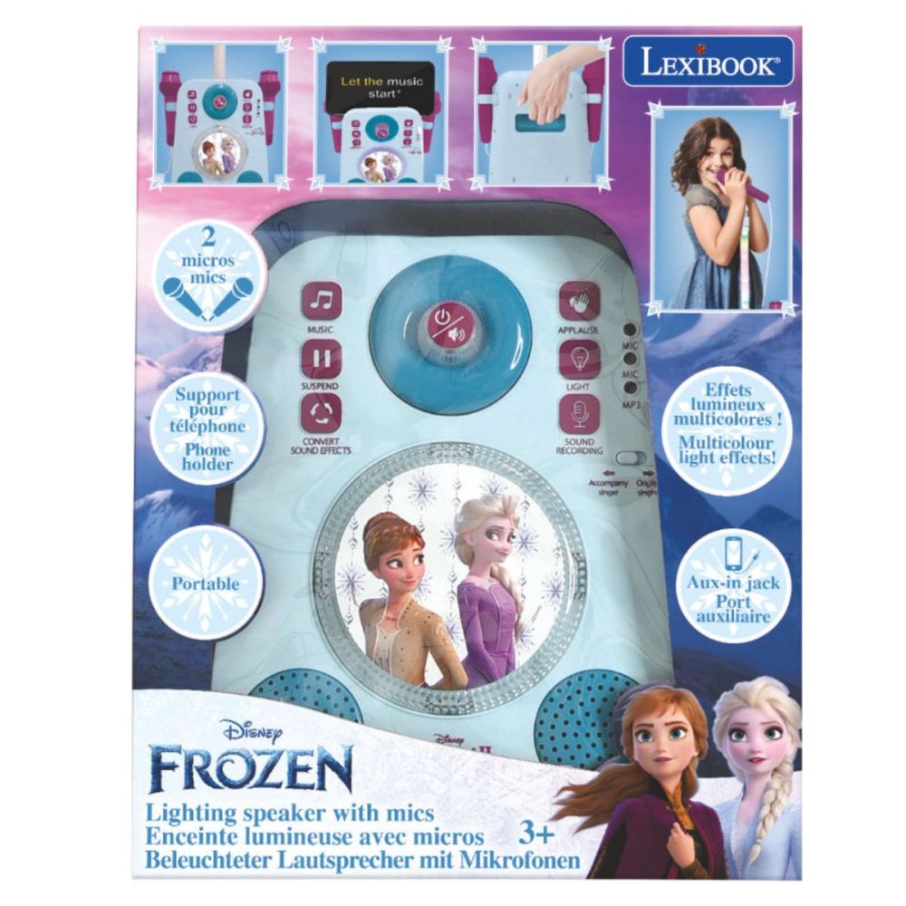 Преносим комплект за караоке, Lexibook, с 2 микрофона, звуци и светлини, Disney Frozen 2