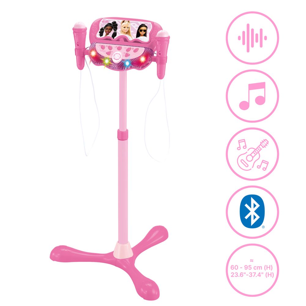 Регулируема стойка с 2 микрофона, Lexibook Barbie, гласови ефекти, светлини и bluetooth високоговорител, Розова