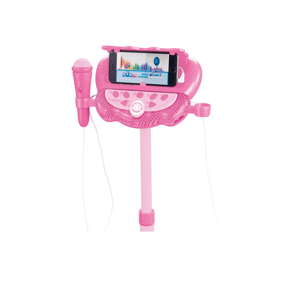 Регулируема стойка с 2 микрофона, Lexibook Barbie, гласови ефекти, светлини и bluetooth високоговорител, Розова