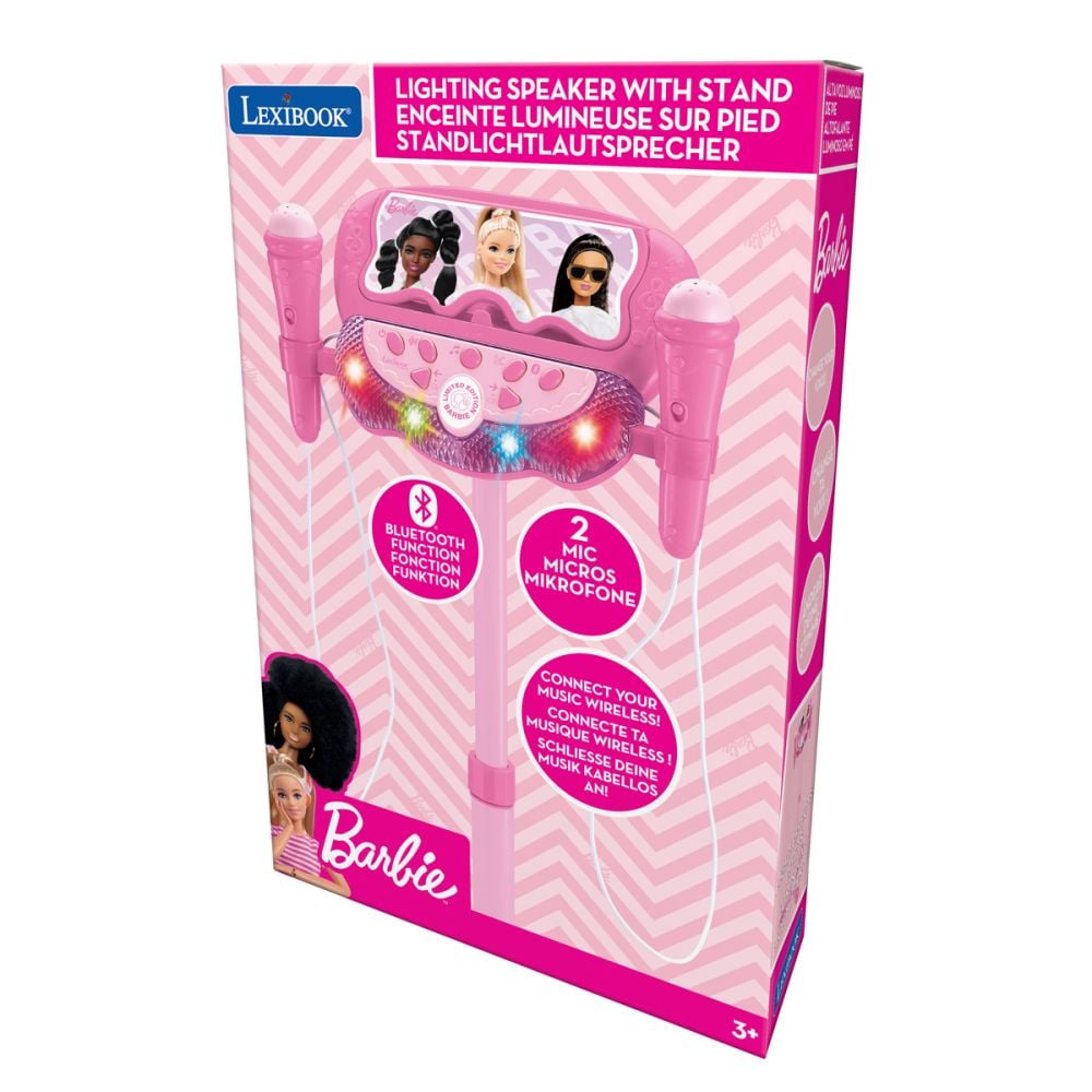 Регулируема стойка с 2 микрофона, Lexibook Barbie, гласови ефекти, светлини и bluetooth високоговорител, Розова