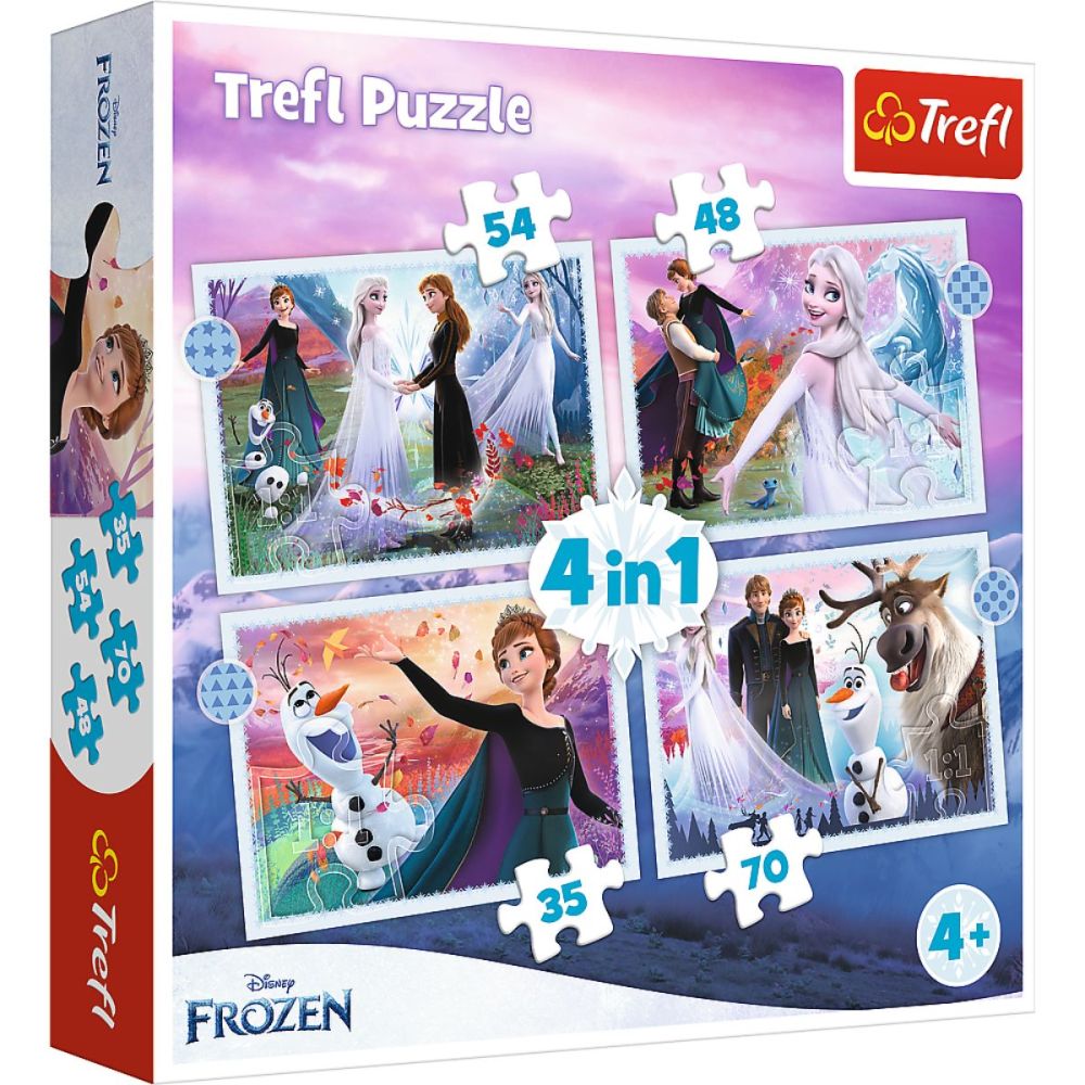 Пъзел 4 в 1, Trefl, Магия в гората, Disney Frozen 2 (35, 48, 54 и 70 части)
