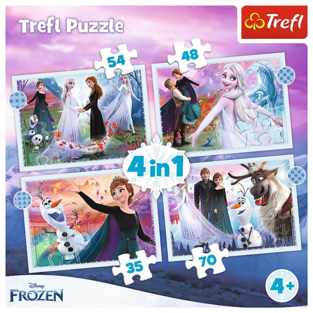 Пъзел 4 в 1, Trefl, Магия в гората, Disney Frozen 2 (35, 48, 54 и 70 части)