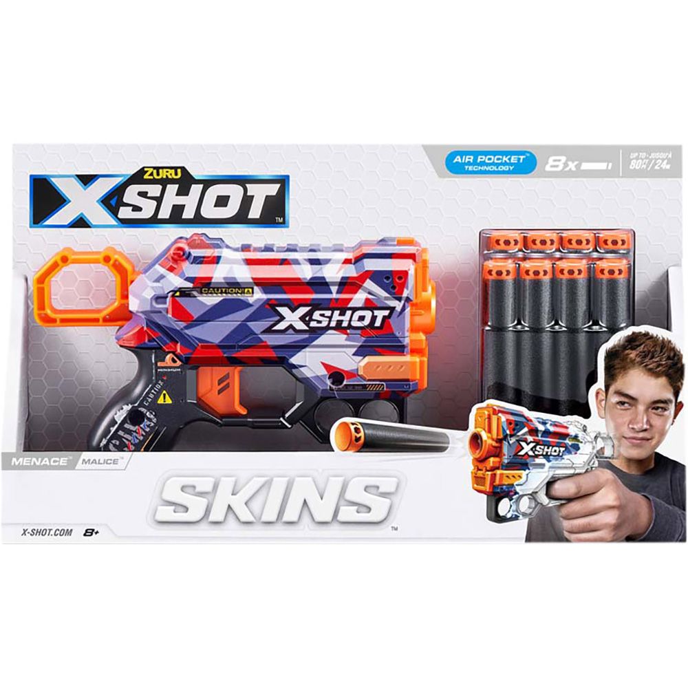 Бластер с 8 снаряда, X-Shot, Excel Skins Menace, Malice, 36515M