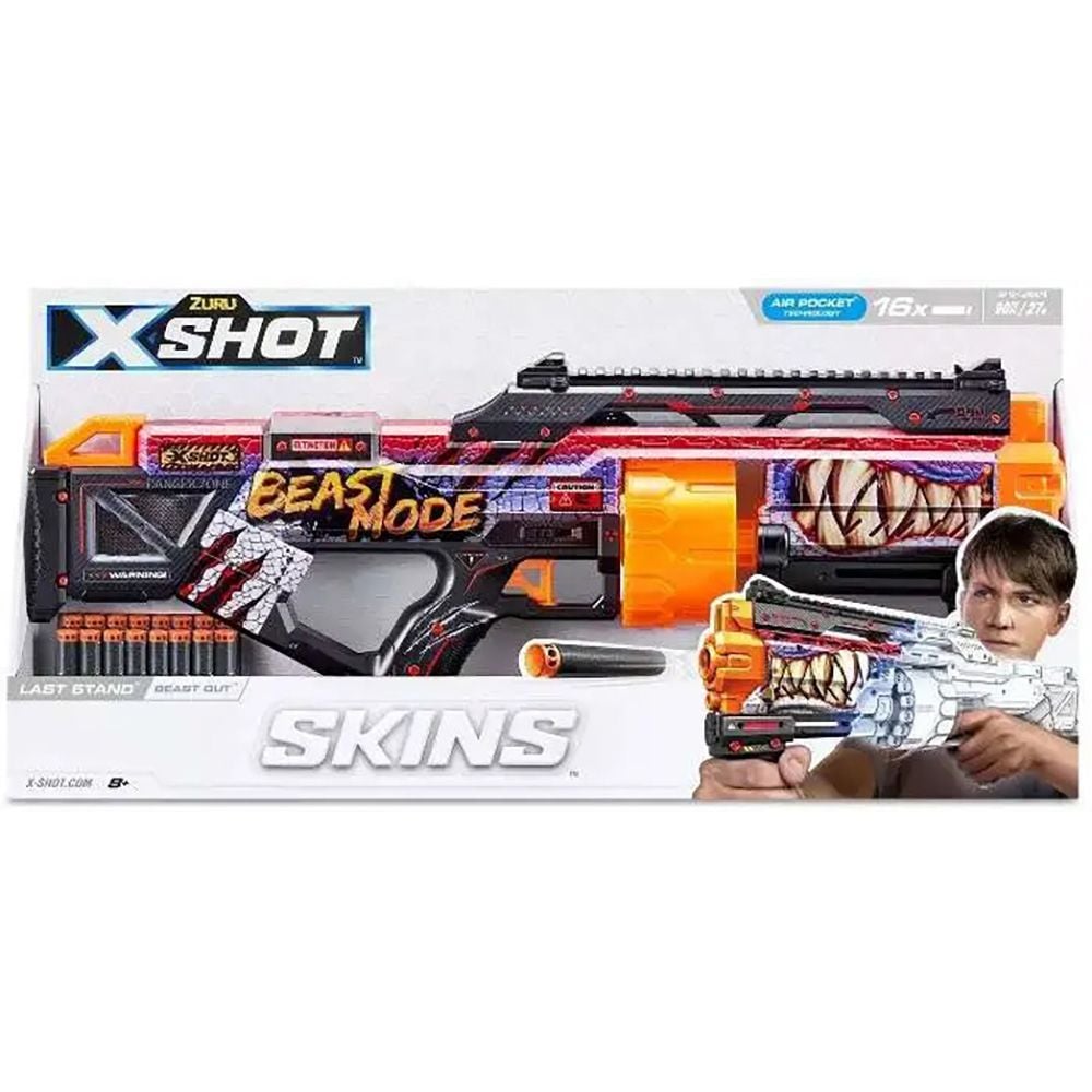 Бластер с 16 снаряда, X-Shot, Excel Skins Last Stand, Beast Out, 36518J