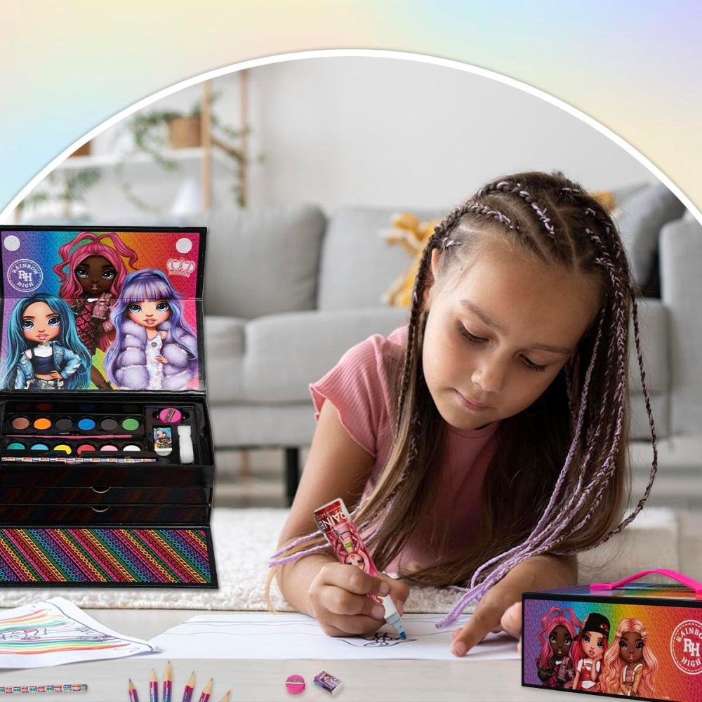 Комплект за оцветяване в кутия с чекмеджета, Rainbow High, 31 части
