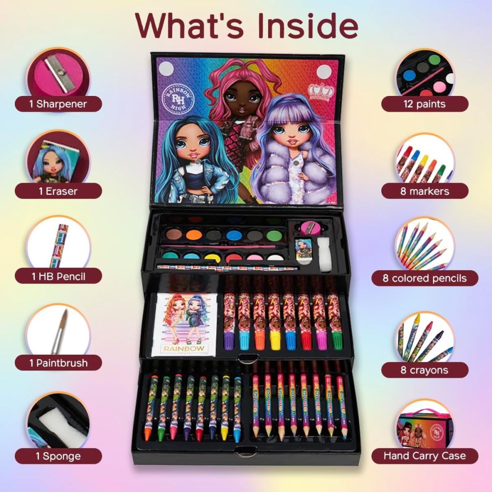 Комплект за оцветяване в кутия с чекмеджета, Rainbow High, 31 части