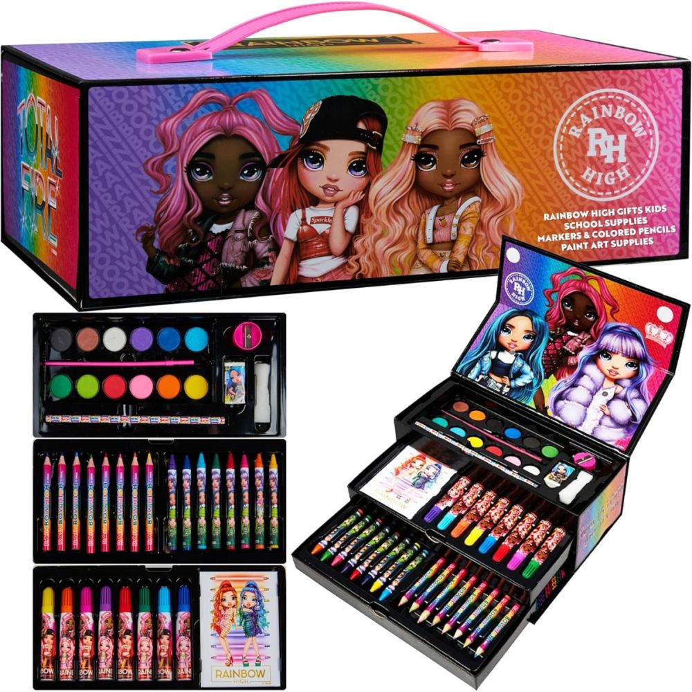 Комплект за оцветяване в кутия с чекмеджета, Rainbow High, 31 части