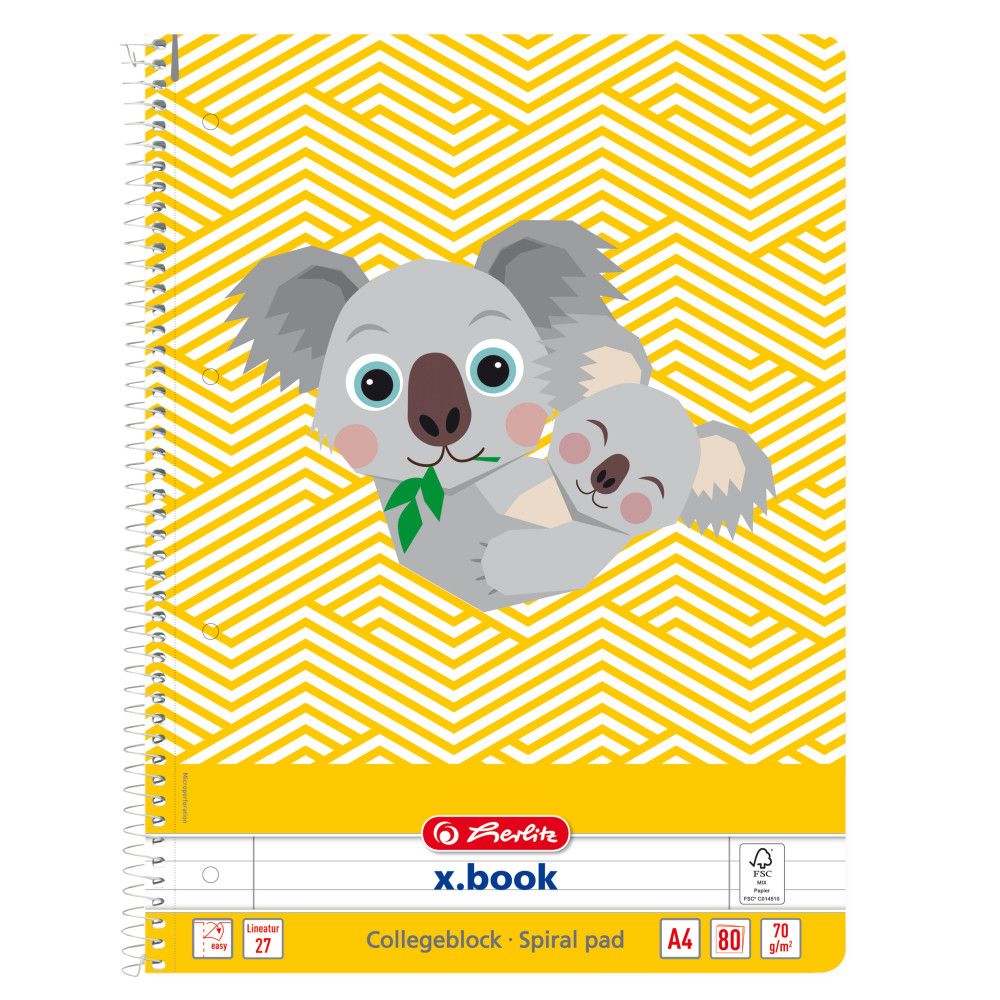 Тетрадка с редове и спирала, А4, Herlitz, Cute Animals, Коала, 80 листа