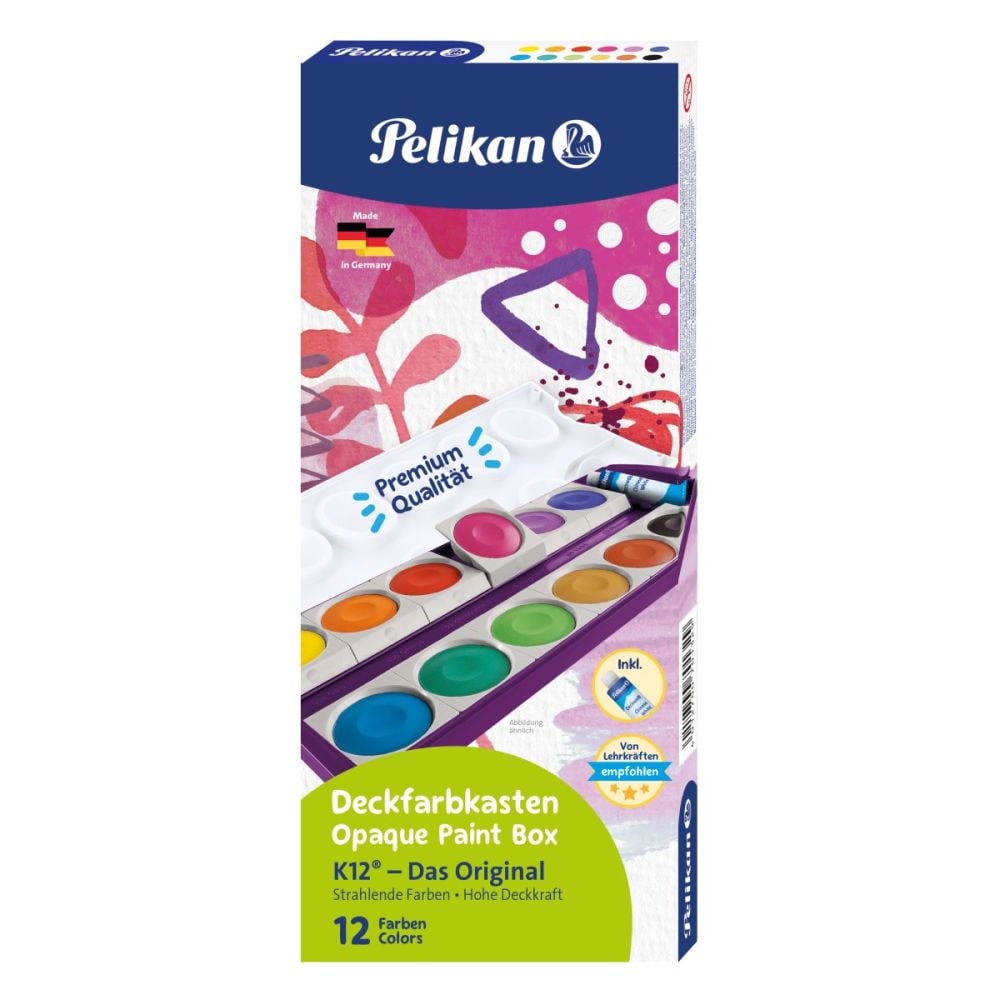 Акварели К12, Pelikan, 12 цвята с тубичка бял цинк