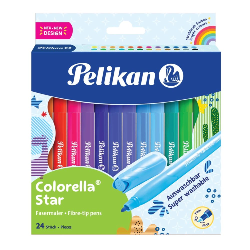 Комплект 24 флумастери с включен шаблон, Pelikan, Colorella Star C302