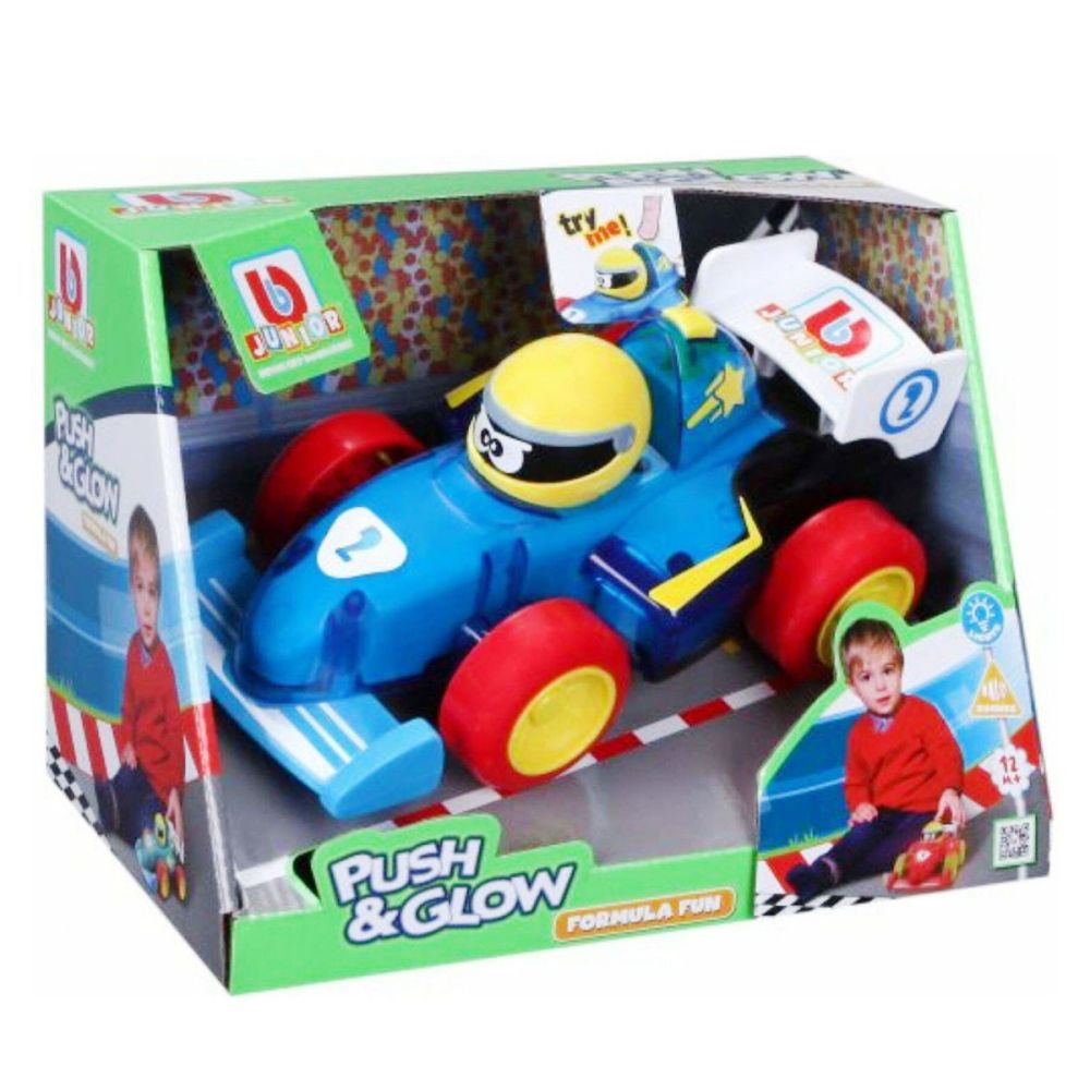 Състезателна кола Bburago Junior, Formula Fun Push And Glow, Синя