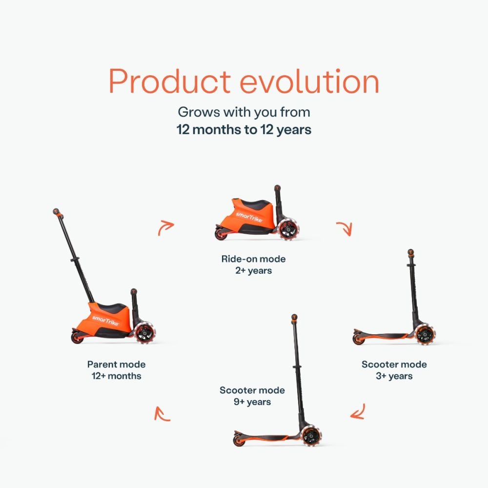 Тротинетка 3 в 1, Smart Trike Xtend, Ride-On, Orange