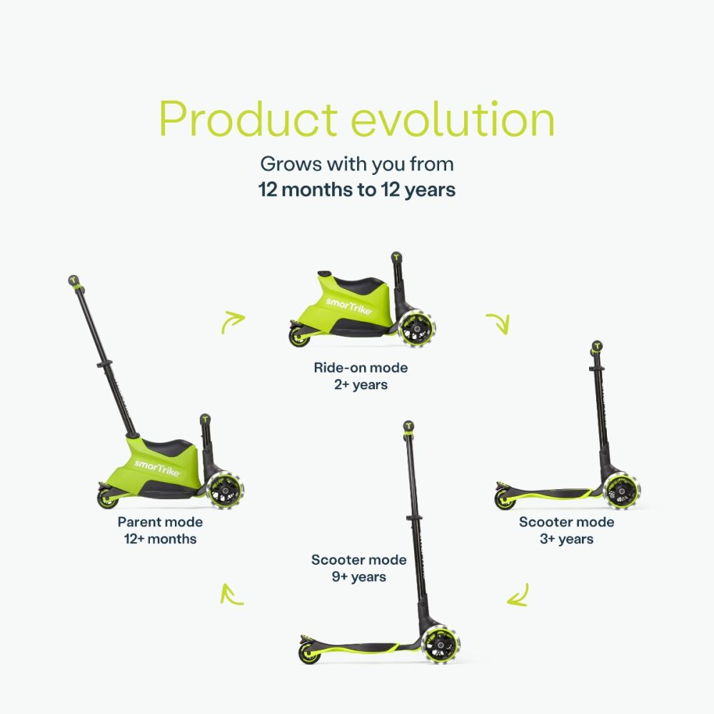Тротинетка 3 в 1, Smart Trike Xtend, Ride-On, Lime
