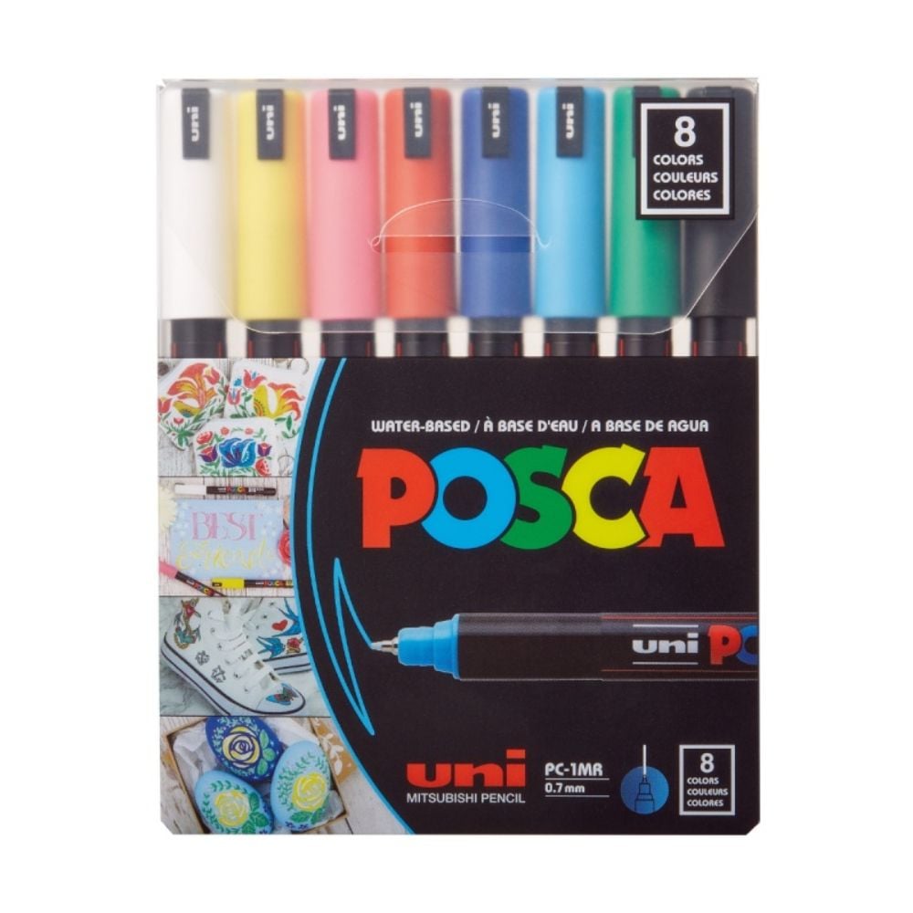 Комплект маркери Posca, UNI PC-1MR, 0.7 мм, Фин Метален Връх, 8 цвята
