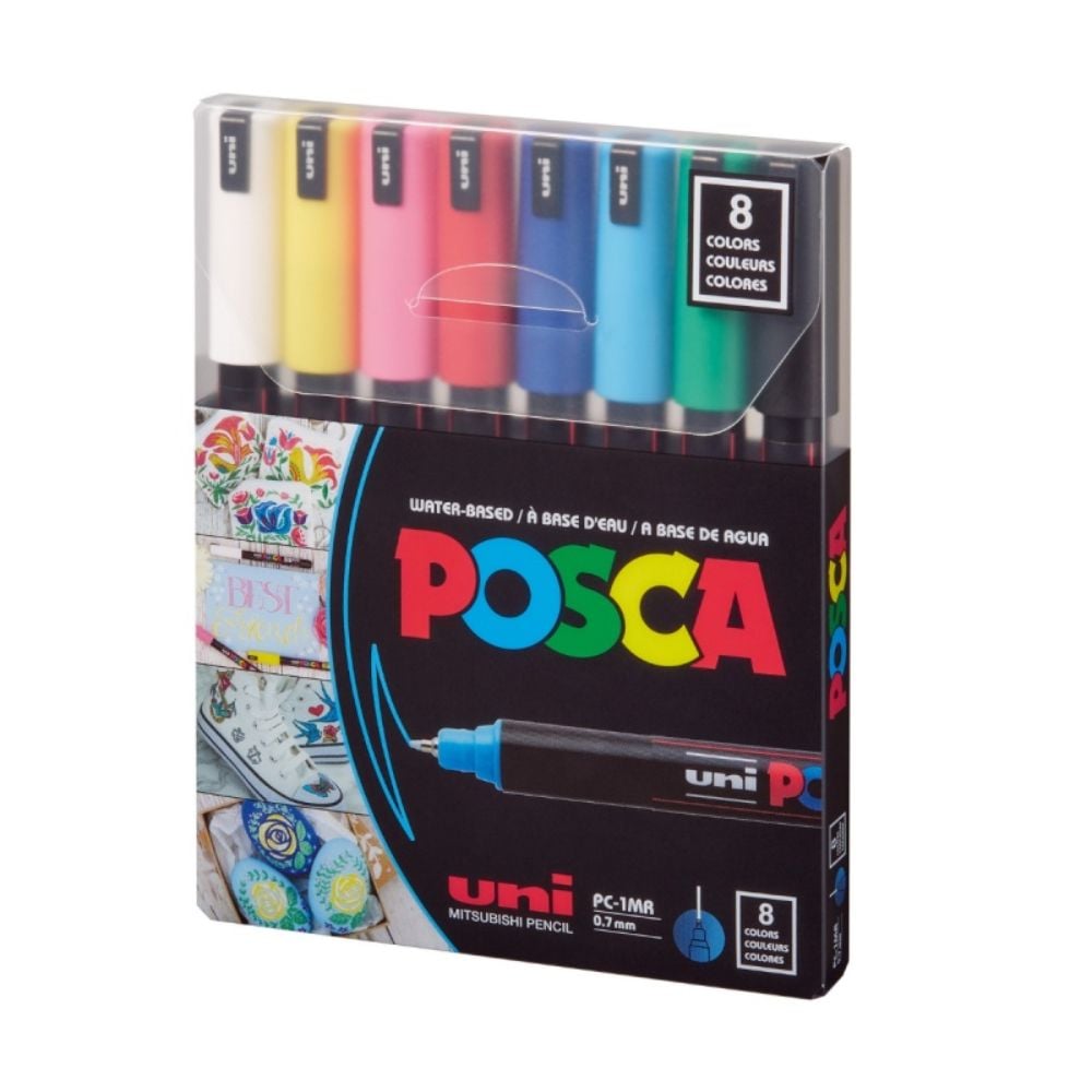Комплект маркери Posca, UNI PC-1MR, 0.7 мм, Фин Метален Връх, 8 цвята