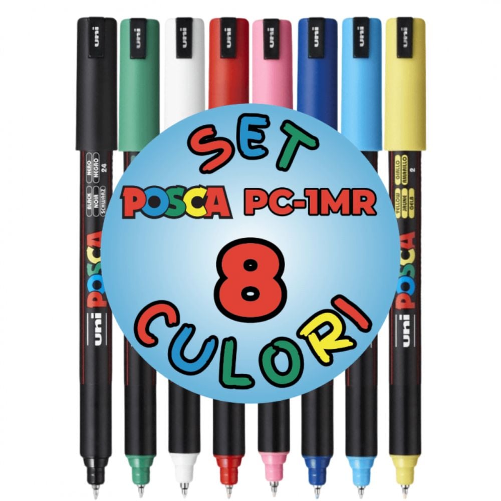 Комплект маркери Posca, UNI PC-1MR, 0.7 мм, Фин Метален Връх, 8 цвята