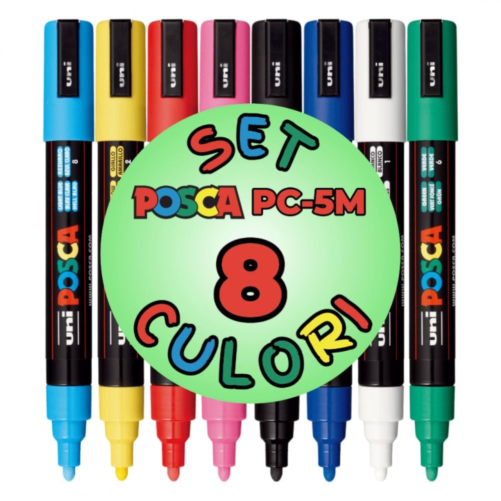 Комплект маркери Posca, UNI PC-5M, 1.8-2.5 мм, 8 цвята