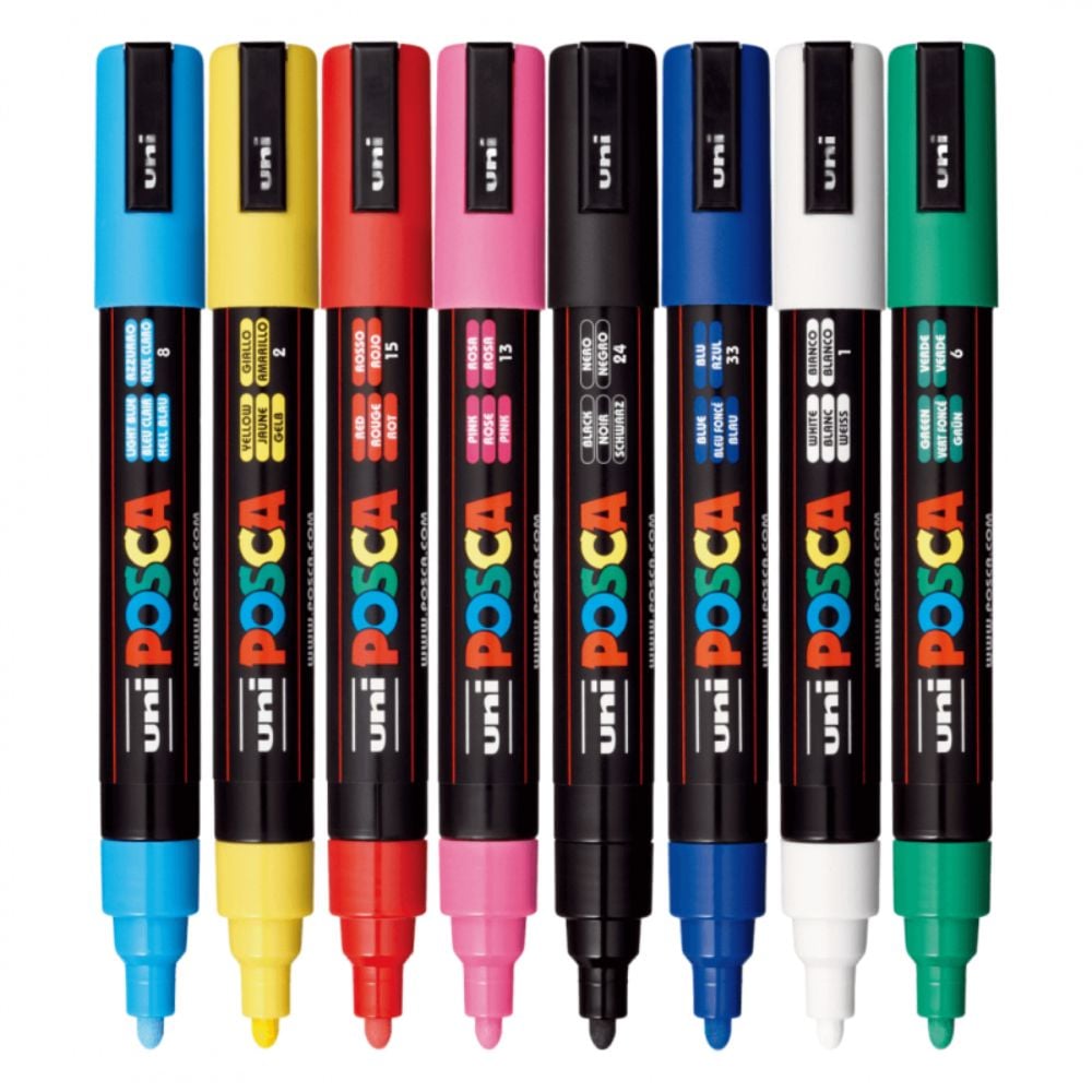Комплект маркери Posca, UNI PC-5M, 1.8-2.5 мм, 8 цвята