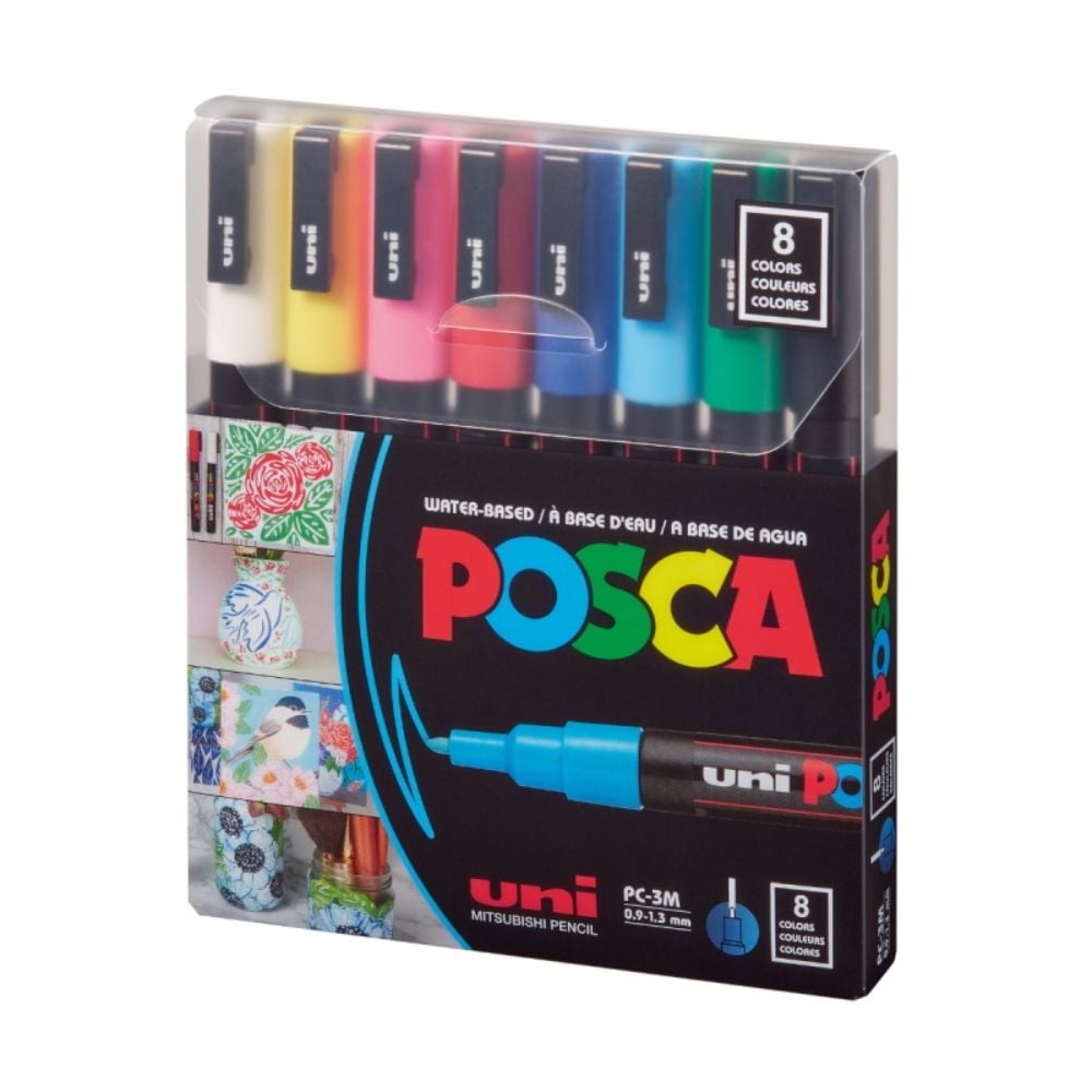 Комплект маркери Posca, UNI PC-3M, 0.9-1.3 мм, 8 цвята