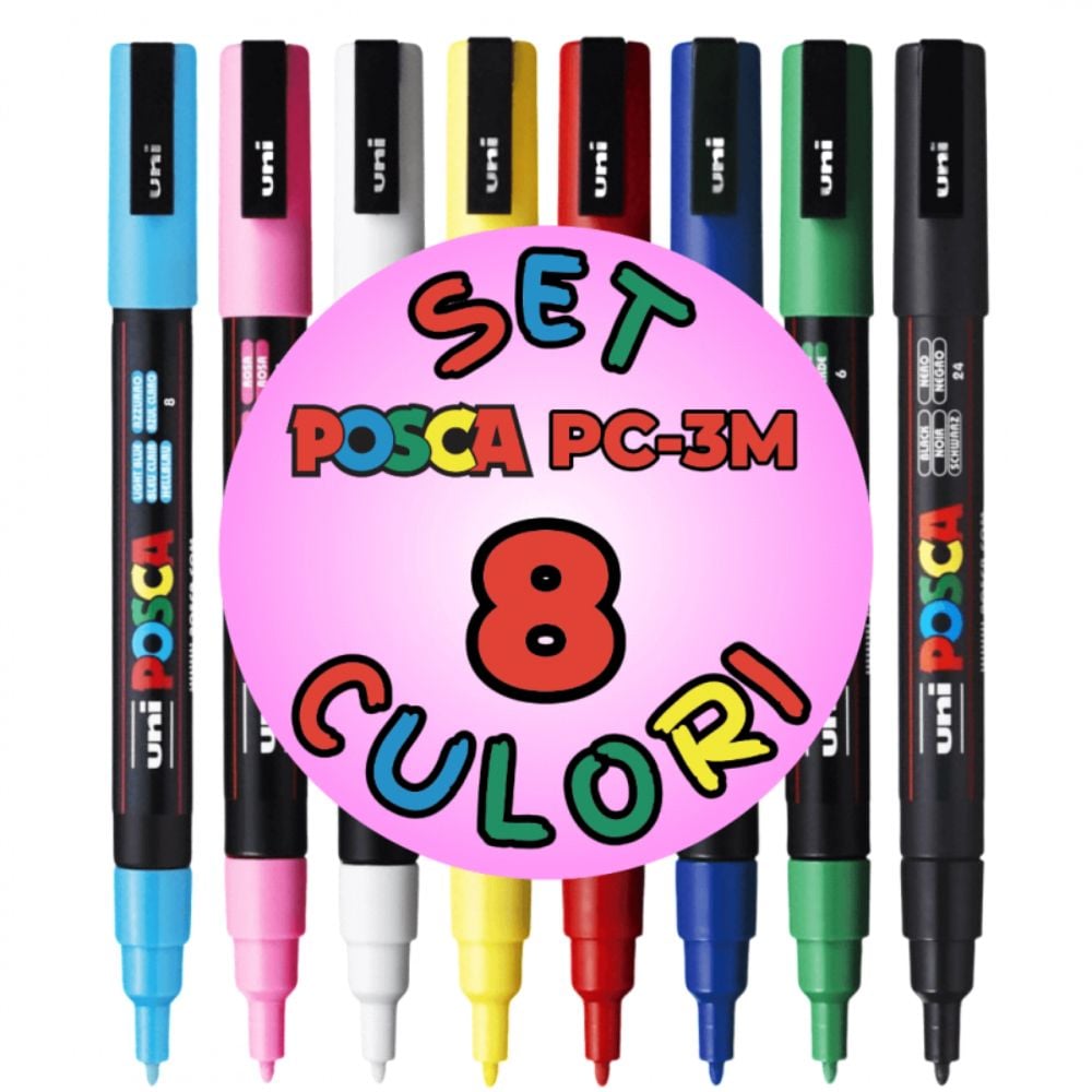 Комплект маркери Posca, UNI PC-3M, 0.9-1.3 мм, 8 цвята
