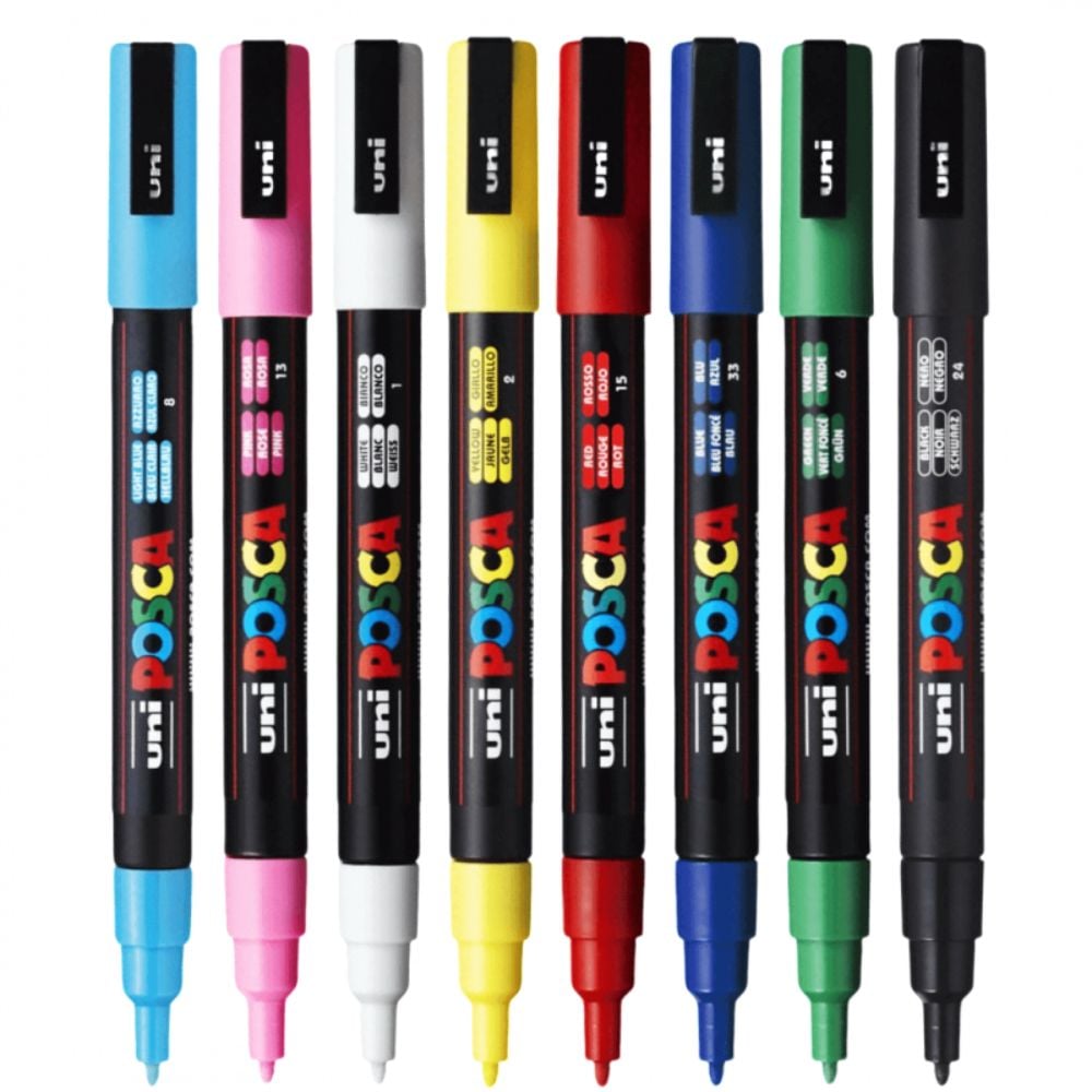Комплект маркери Posca, UNI PC-3M, 0.9-1.3 мм, 8 цвята