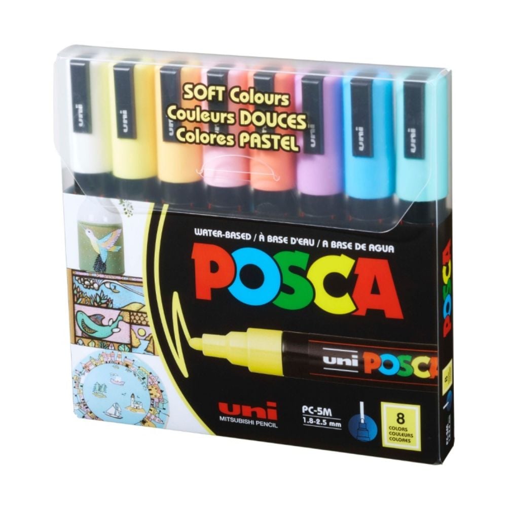 Комплект маркери Posca, UNI PC-5M, 1.8-2.5 мм, 8 пастелни цвята