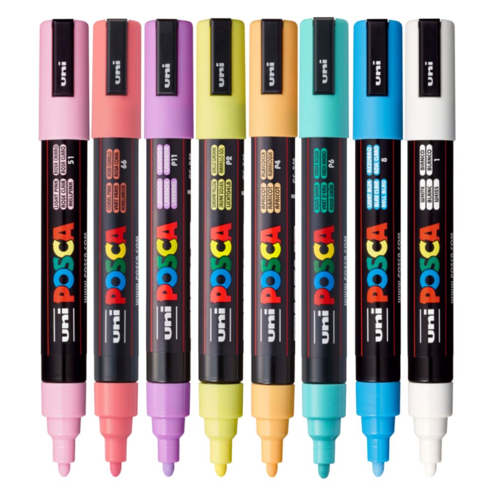 Комплект маркери Posca, UNI PC-5M, 1.8-2.5 мм, 8 пастелни цвята