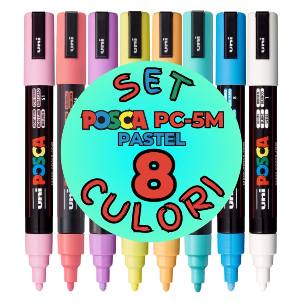 Комплект маркери Posca, UNI PC-5M, 1.8-2.5 мм, 8 пастелни цвята