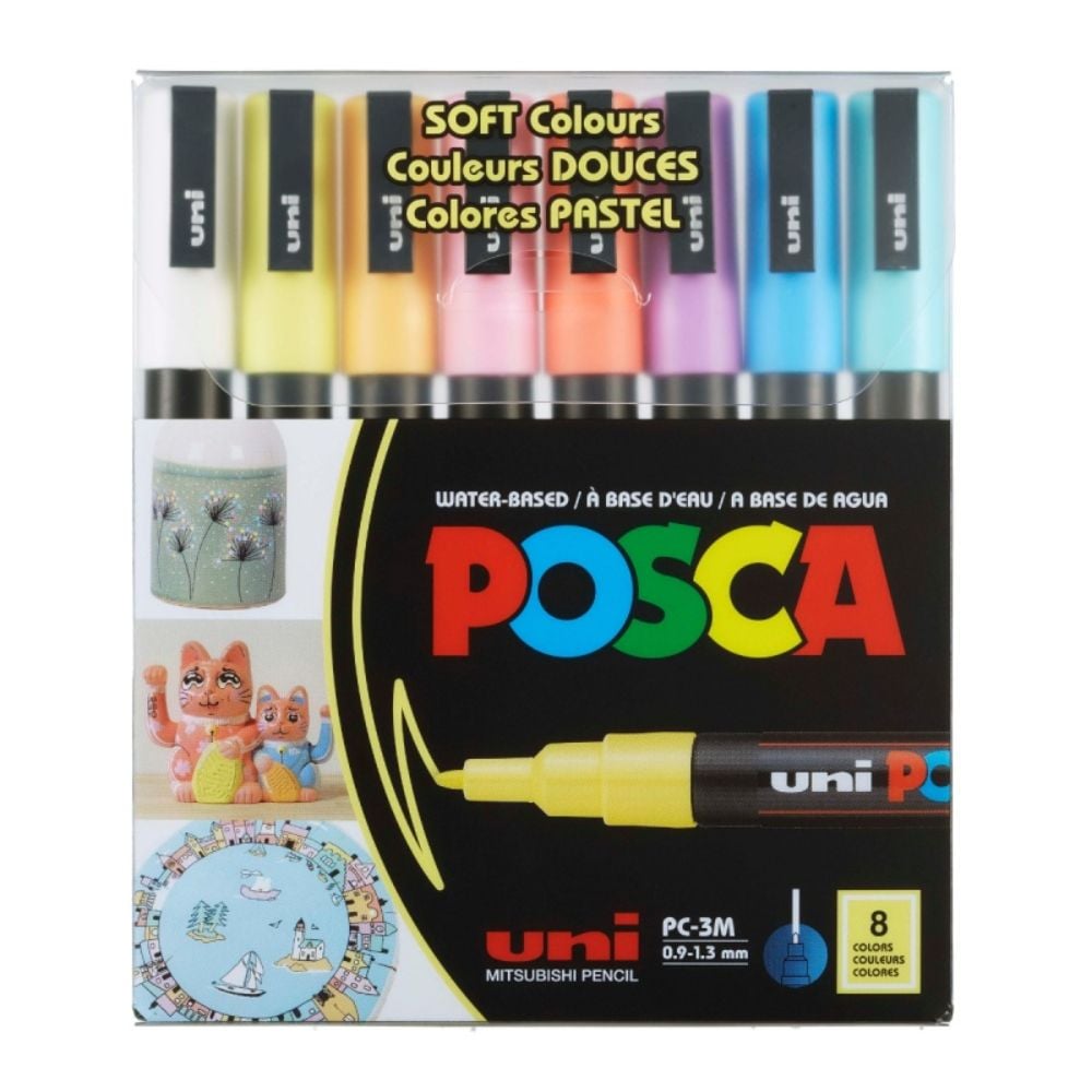 Комплект маркери Posca, UNI PC-3M, 0.9-1.3 мм, 8 пастелни цвята