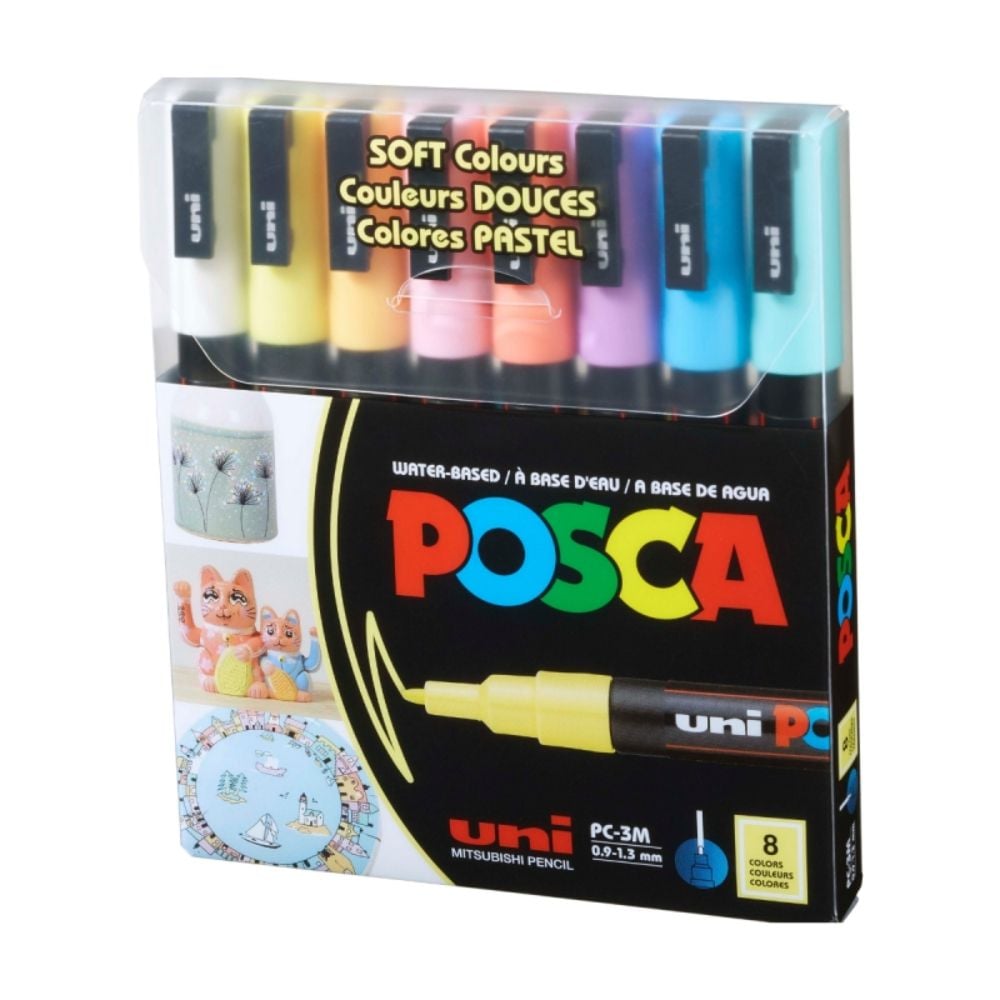 Комплект маркери Posca, UNI PC-3M, 0.9-1.3 мм, 8 пастелни цвята