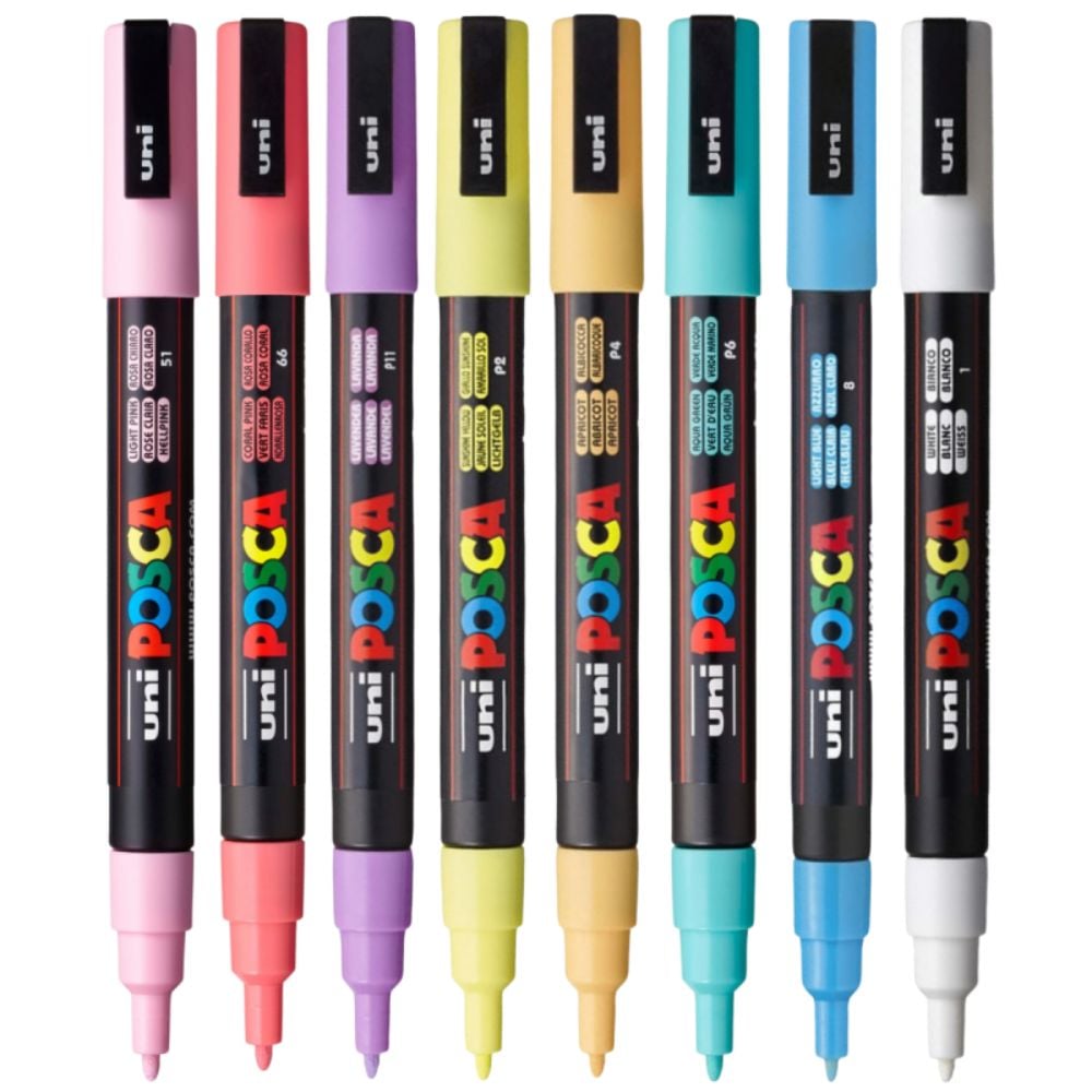 Комплект маркери Posca, UNI PC-3M, 0.9-1.3 мм, 8 пастелни цвята