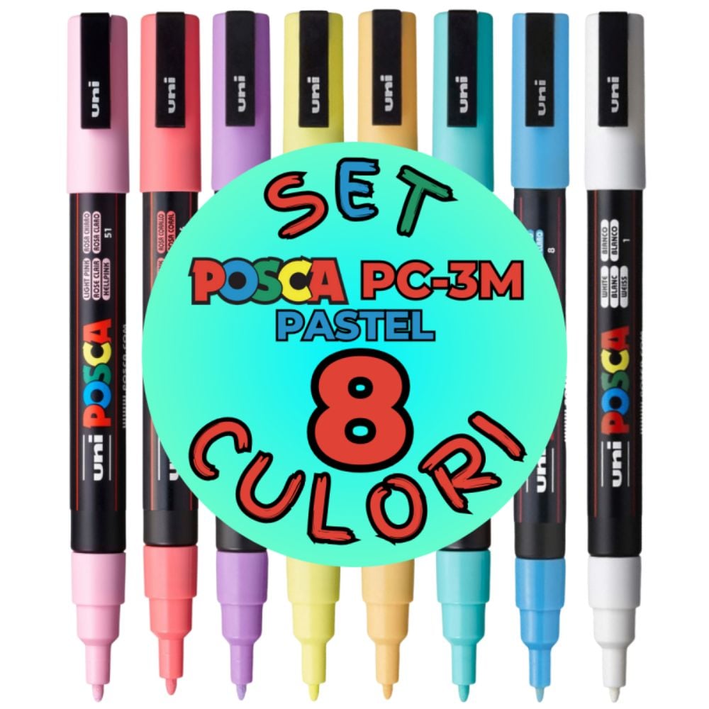 Комплект маркери Posca, UNI PC-3M, 0.9-1.3 мм, 8 пастелни цвята
