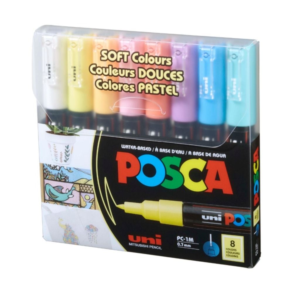Комплект маркери Posca, UNI PC-1M, 0.7 мм, 8 пастелни цвята