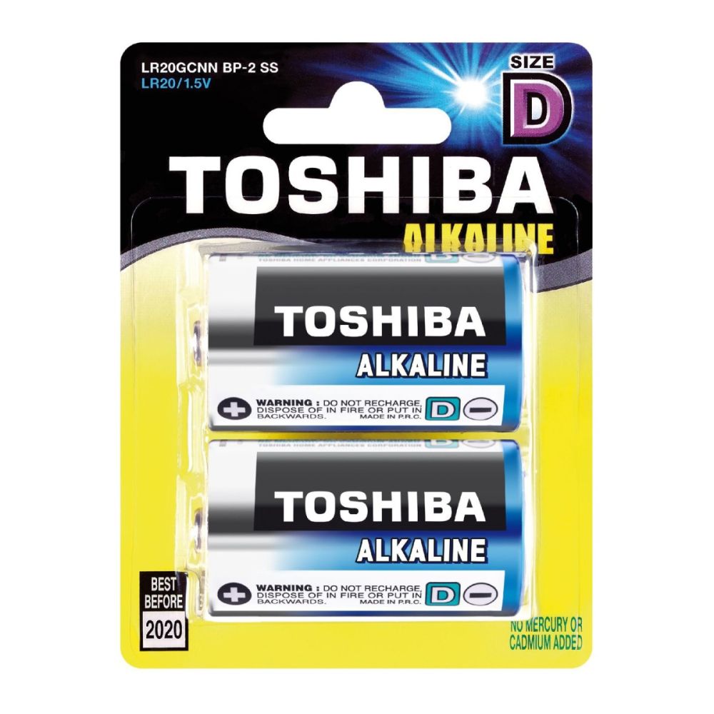 Комплект от 2 алкални батерии Toshiba, R20 D