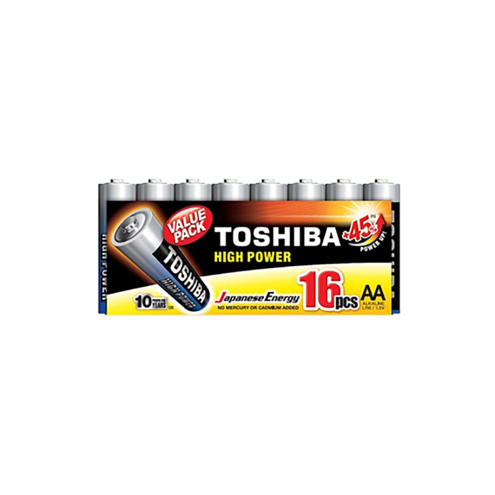 Комплект от 16 алкални батерии Toshiba R6, AA, High Power
