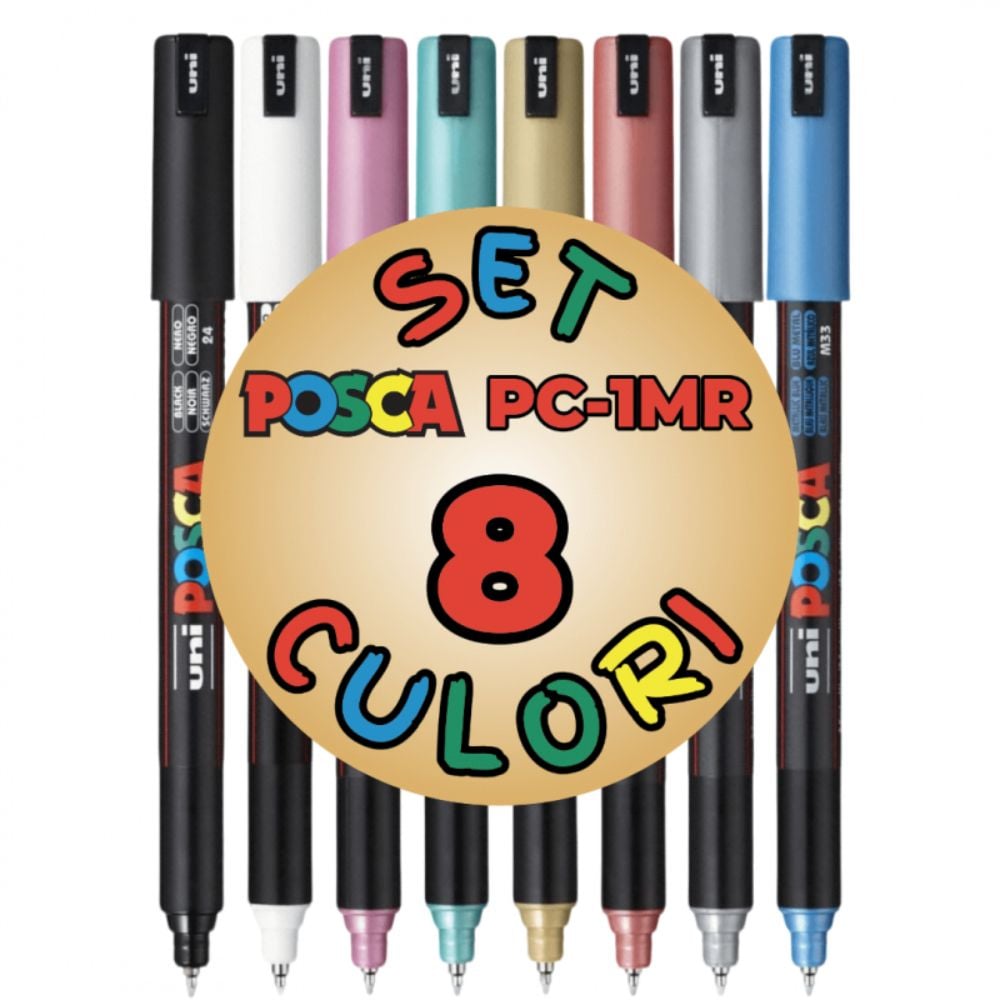 Комплект маркери Posca, UNI PC-1MR, 0.7 мм, Фин Метален Връх, 8 металически цвята