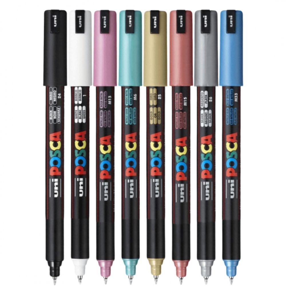 Комплект маркери Posca, UNI PC-1MR, 0.7 мм, Фин Метален Връх, 8 металически цвята
