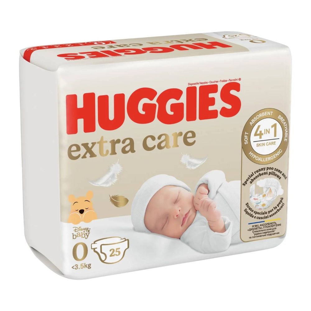 Памперси Huggies, Extra Care Convi, Размер 0, 3-5 кг, 25 бр.