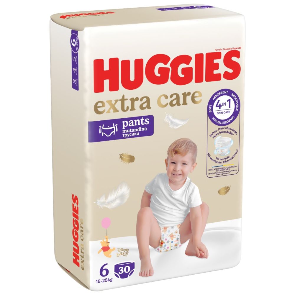 Памперси тип гащички, Huggies Extra Care Pants Mega, Размер 6, 15-25 кг, 30 бр.