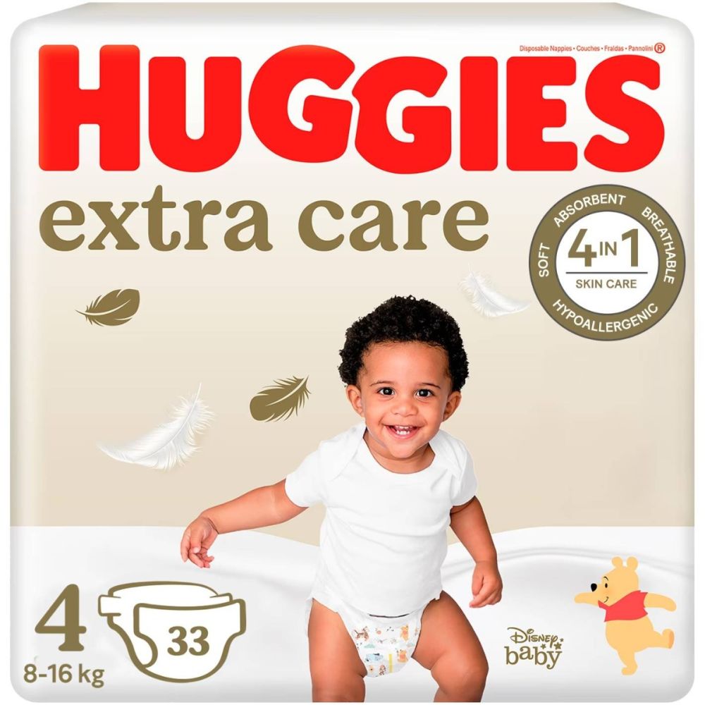 Памперси Huggies, Extra Care Jumbo, Размер 4, 8-16 кг, 33 бр.