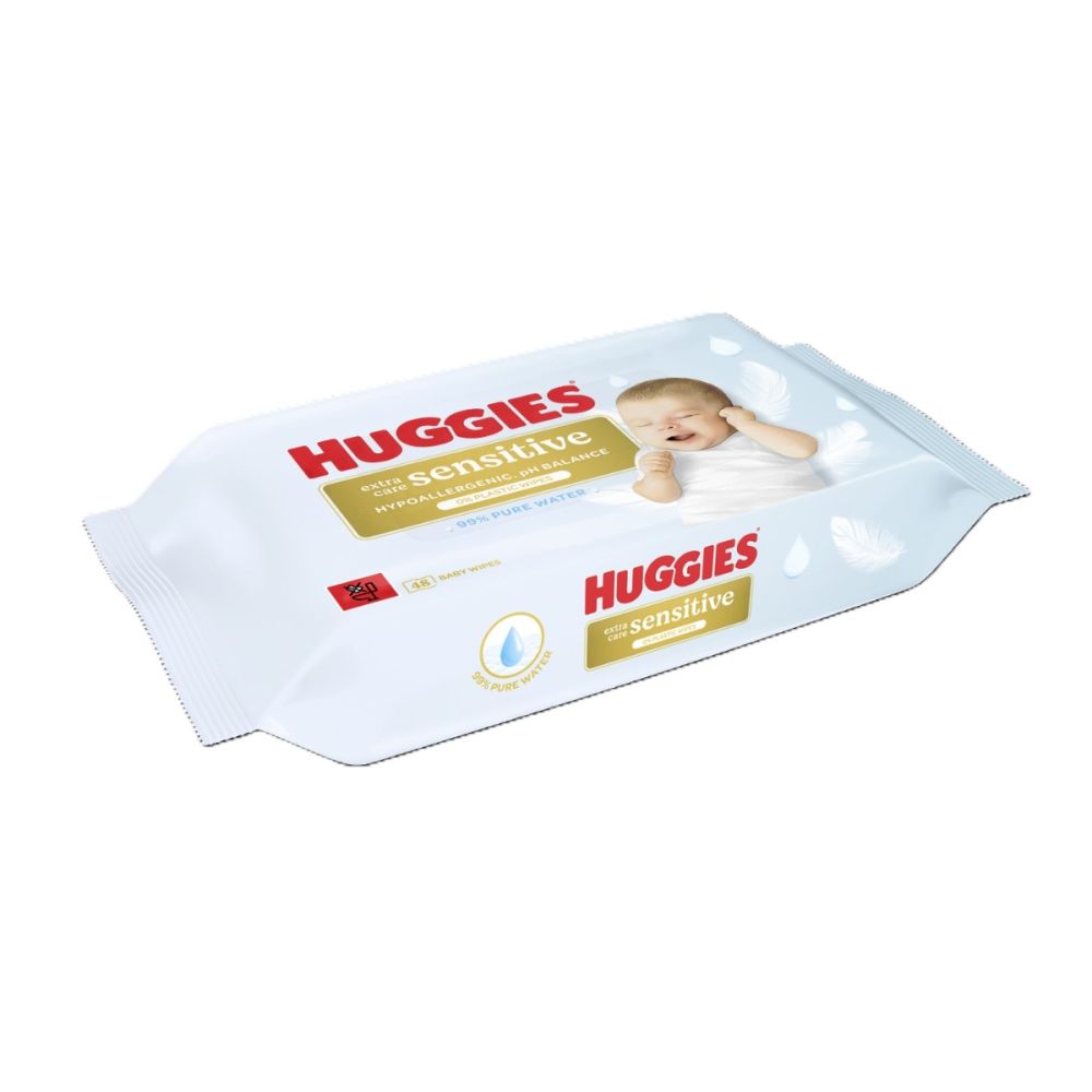 Мокри кърпички Huggies, Pure Extra Sensitive, zero plastic, 48 бр.