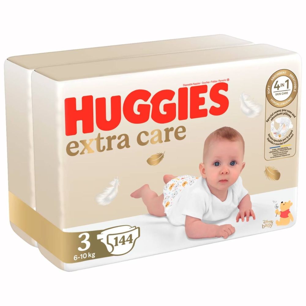 Памперси Huggies, Extra Care Mega, Размер 3, 6-10 кг, 144 бр.